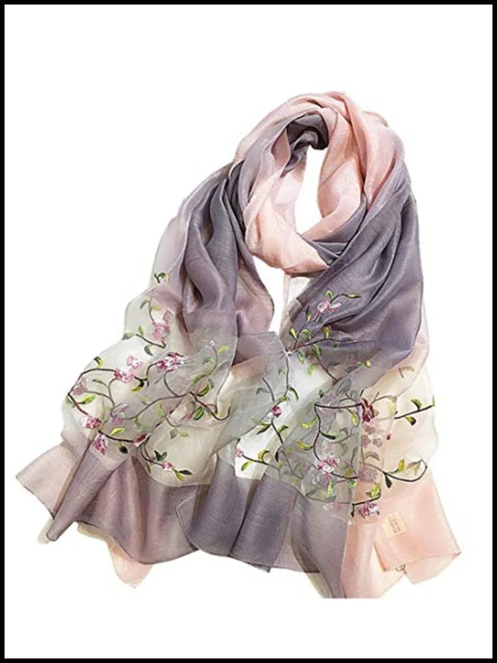 Luxury Silk & Wool Gradient Embroidered Scarf Shawl Wrap